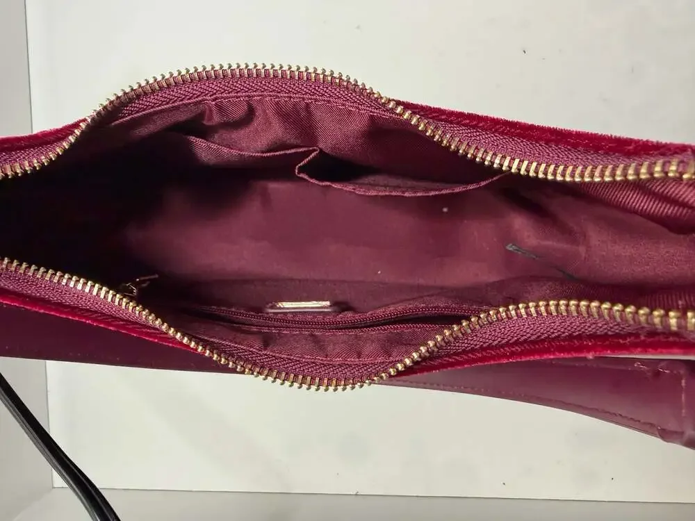 Guess Marsha Mini Crossbody Bag in Burgundy Velvet with Rhinestones